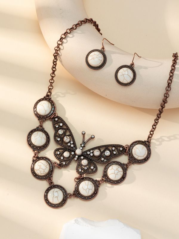 Wholesale Bohemian Vintage Turquoise Butterfly Necklace Earring Set